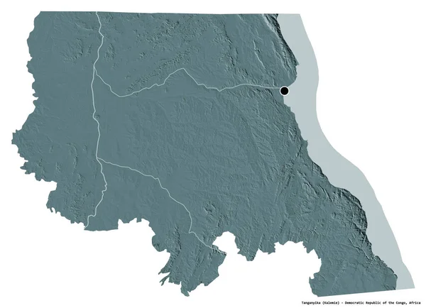 刚果民主共和国坦噶尼喀省的形状 其首都因白色背景而孤立 彩色高程图 3D渲染 — 图库照片