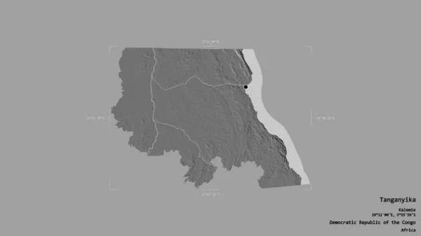 刚果民主共和国坦噶尼喀省坦噶尼喀省的一个地区 在一个地理参照框的坚实背景下被隔离 Bilevel高程图 3D渲染 — 图库照片