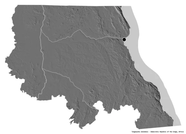 刚果民主共和国坦噶尼喀省的形状 其首都因白色背景而孤立 Bilevel高程图 3D渲染 — 图库照片