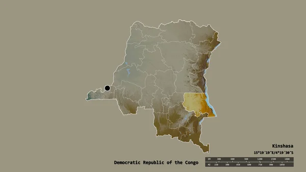 Forma Dessaturada República Democrática Congo Com Sua Capital Principal Divisão — Fotografia de Stock