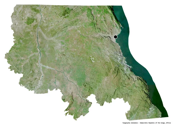 刚果民主共和国坦噶尼喀省的形状 其首都因白色背景而孤立 卫星图像 3D渲染 — 图库照片