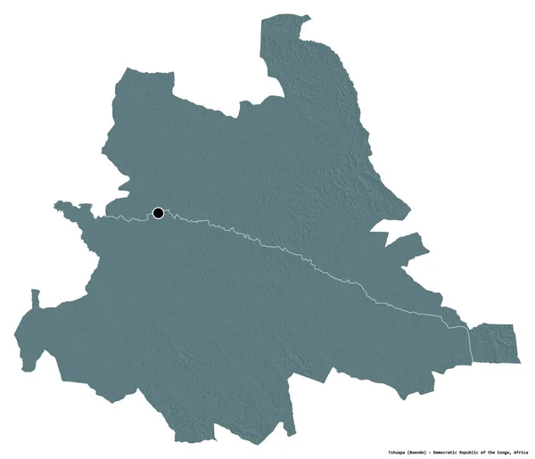 刚果民主共和国Tshuapa省的形状 其首都因白色背景而孤立 彩色高程图 3D渲染 — 图库照片