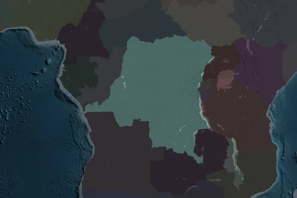 刚果民主共和国的形状因邻近地区的解体而分隔开来 彩色高程图 3D渲染 — 图库照片