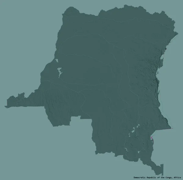 刚果民主共和国的形状 其首都用纯色背景隔开 彩色高程图 3D渲染 — 图库照片
