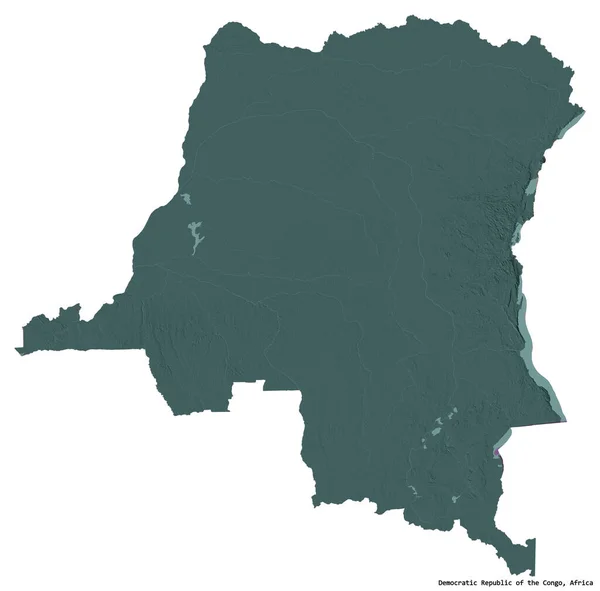 Shape Democratic Republic Congo Its Capital Isolated White Background Colored — Stock Photo, Image