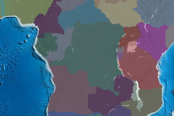 刚果民主共和国的扩展地区 彩色高程图 3D渲染 — 图库照片