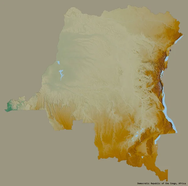 コンゴ民主共和国の形は その資本がしっかりとした色の背景に隔離されています 地形図 3Dレンダリング — ストック写真