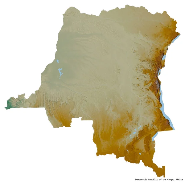 Kongói Demokratikus Köztársaság Alakja Fővárosát Fehér Háttérrel Elszigetelve Topográfiai Domborzati — Stock Fotó