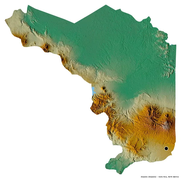Форма Алахуэла Провинция Коста Рика Столицей Изолированы Белом Фоне Топографическая — стоковое фото