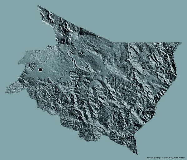 コスタリカの州 カルタゴの形 その首都はしっかりとした色の背景に隔離されています 色の標高マップ 3Dレンダリング — ストック写真