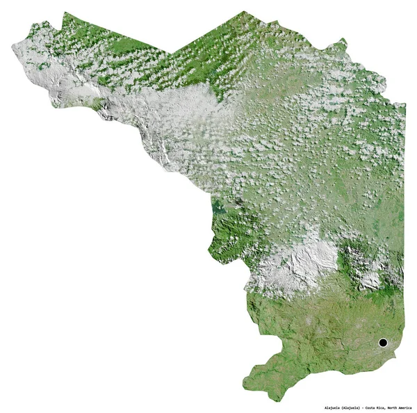 哥斯达黎加省Alajuela的形状 其首都为白色背景 与世隔绝 卫星图像 3D渲染 — 图库照片