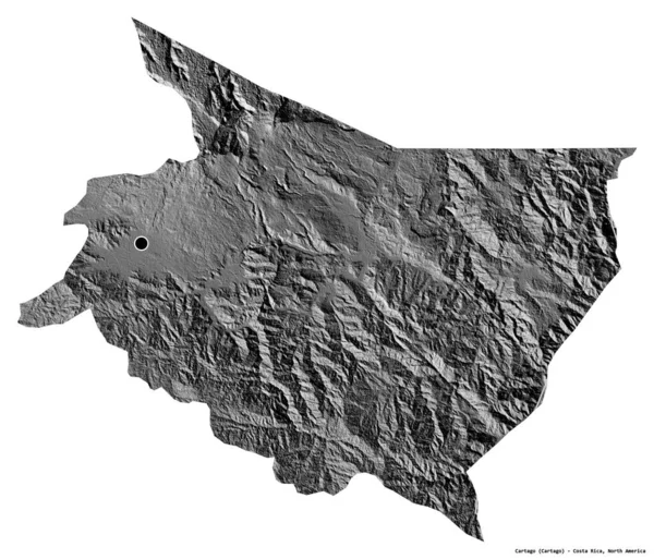 Forma Cartago Provincia Costa Rica Capitala Izolată Fundal Alb Harta — Fotografie, imagine de stoc