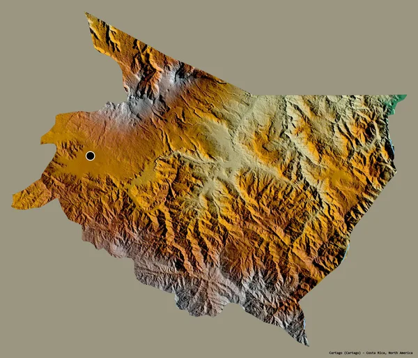 加塔戈形状 哥斯达黎加的一个省份 其首都孤立在一个坚实的色彩背景 地形浮雕图 3D渲染 — 图库照片
