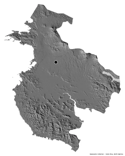 コスタリカの州 グアナカステの形状は その首都は白い背景に隔離されています 標高マップ 3Dレンダリング — ストック写真
