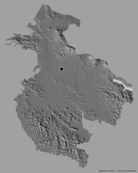 哥斯达黎加省瓜纳卡斯特的形状 其首都以纯色背景隔离 Bilevel高程图 3D渲染 — 图库照片
