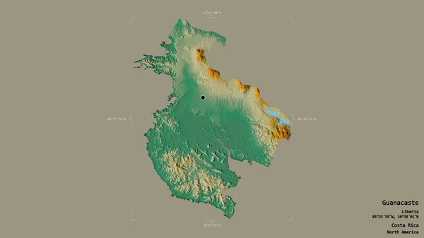 Obszar Guanacaste Prowincja Kostaryka Odizolowany Solidnym Tle Georeferencyjnym Polu Ograniczającym — Zdjęcie stockowe