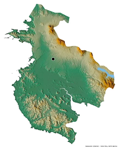 Kształt Guanacaste Prowincja Kostaryki Stolicą Odizolowaną Białym Tle Mapa Pomocy — Zdjęcie stockowe