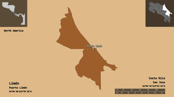 Shape Limon Provinz Von Costa Rica Und Seine Hauptstadt Entfernungsskala — Stockfoto