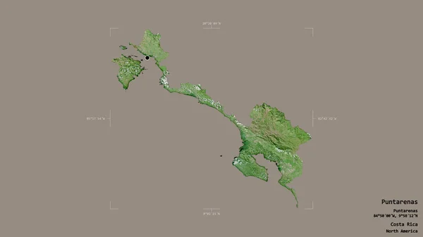 Obszar Puntarenas Prowincja Kostaryka Odizolowany Solidnym Tle Georeferencyjnym Polu Ograniczającym — Zdjęcie stockowe