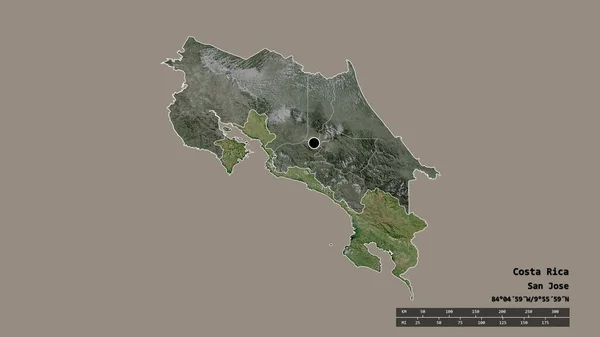 主要な地域部門と分離プンタレナス地域とコスタリカの荒廃した形状 ラベル 衛星画像 3Dレンダリング — ストック写真