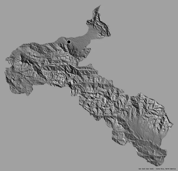 哥斯达黎加省圣何塞的形状 其首都以纯色背景隔离 Bilevel高程图 3D渲染 — 图库照片