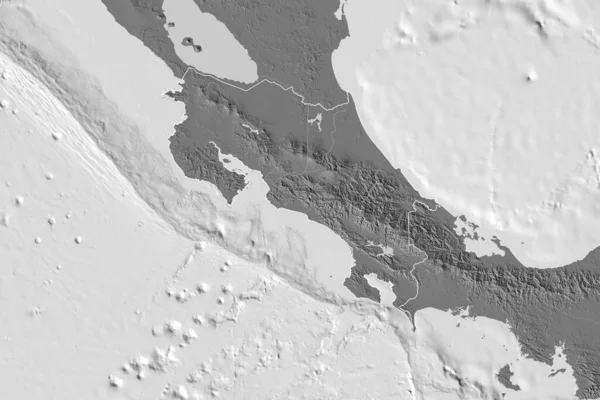 国の概要 国際および地域の国境とコスタリカの拡張領域 標高マップ 3Dレンダリング — ストック写真