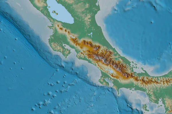 Costa Rica Kiterjesztett Területe Topográfiai Domborzati Térkép Renderelés — Stock Fotó