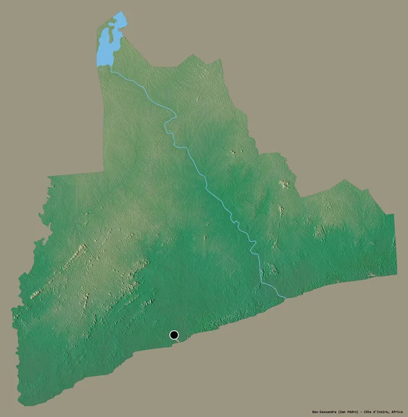 科泰地区Bas Sassandra的形状 其首都为单色背景 地形浮雕图 3D渲染 — 图库照片