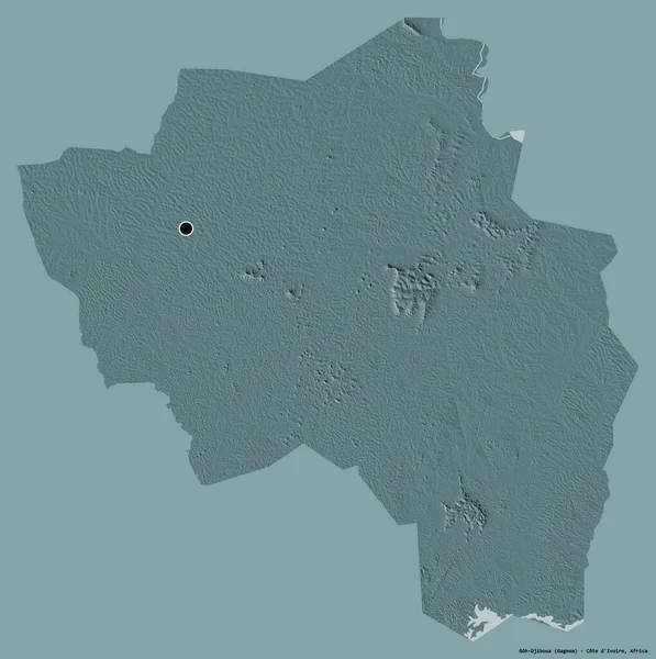 科泰地区Goh Djiboua的形状 其首都用纯色背景隔开 彩色高程图 3D渲染 — 图库照片