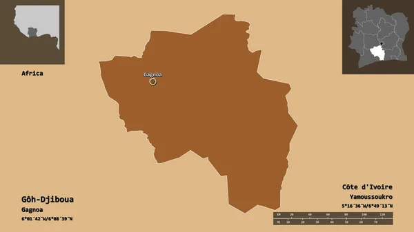 Shape Goh Djiboua District Cote Ivoire Its Capital Distance Scale — Stock Photo, Image