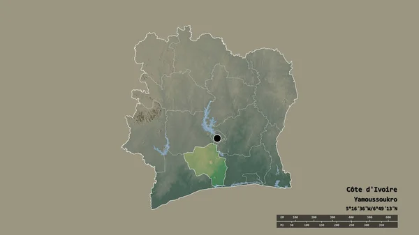 Desaturated Shape Cote Ivoire Its Capital Main Regional Division Separated — стоковое фото