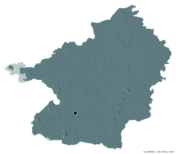 ディヴォワール県のラックの形で その首都は白い背景に孤立しています 色の標高マップ 3Dレンダリング — ストック写真