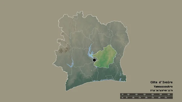Forma Dessaturada Costa Marfim Com Sua Capital Principal Divisão Regional — Fotografia de Stock