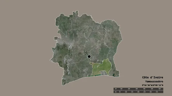 Afgebroken Vorm Van Ivoorkust Met Haar Hoofdstad Belangrijkste Regionale Divisie — Stockfoto