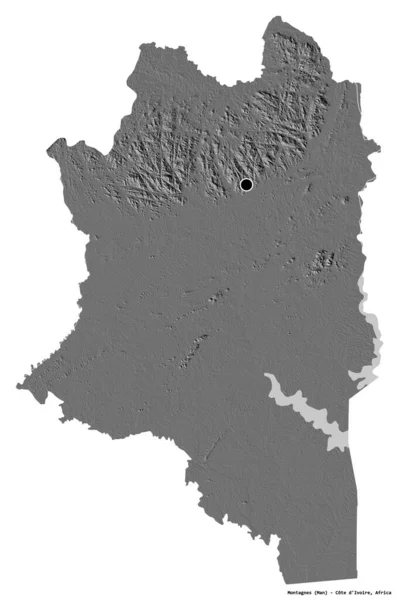 Форма Монтанья Район Кот Ивуар Столицей Изолированной Белом Фоне Карта — стоковое фото