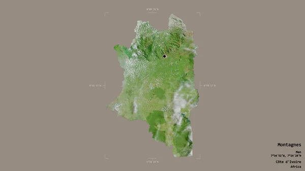 Area Montagnes District Cote Ivoire Isolated Solid Background Georeferenced Bounding — Stock Photo, Image