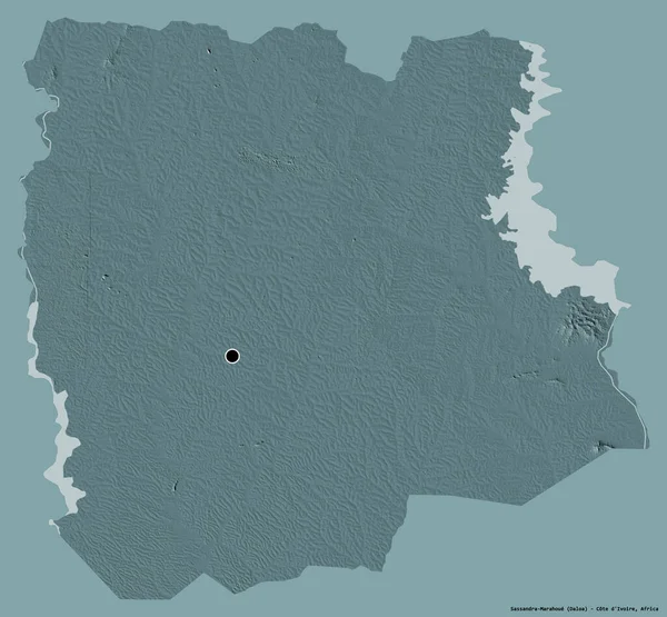 科泰地区Sassandra Marahoue的形状 其首都为单色背景 彩色高程图 3D渲染 — 图库照片