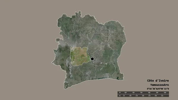 Afgebroken Vorm Van Ivoorkust Met Haar Hoofdstad Belangrijkste Regionale Divisie — Stockfoto