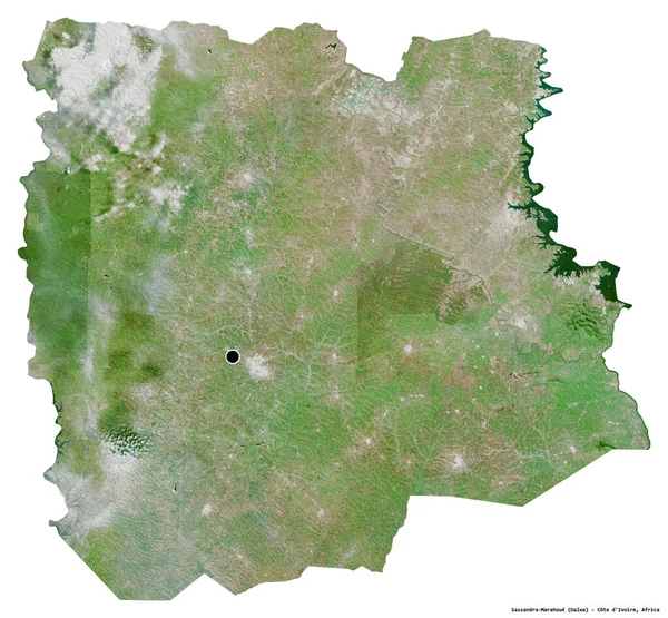 ディヴォワール県ササンドラ マラウエの形で 白い背景に首都が孤立しています 衛星画像 3Dレンダリング — ストック写真