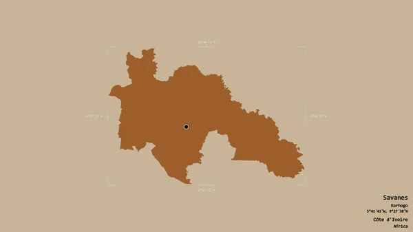 Oblast Savanes Okres Pobřeží Slonoviny Izolovaná Pevném Pozadí Georeferenční Hraniční — Stock fotografie