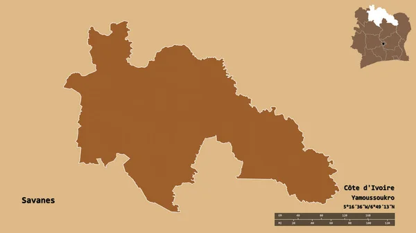Форма Savanes Район Кот Ивуар Столицей Изолированы Твердом Фоне Дистанционный — стоковое фото