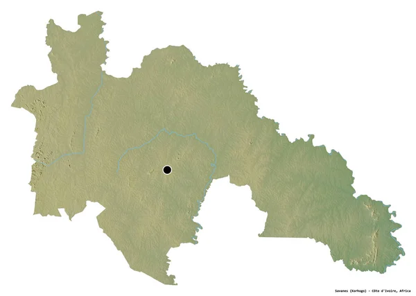 Savanes Alakja Elefántcsontparti Körzet Fővárosát Fehér Háttérrel Elszigetelve Topográfiai Domborzati — Stock Fotó