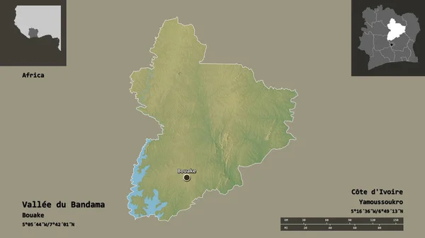 Shape Vallee Bandama District Cote Ivoire Its Capital Distance Scale — Stock Photo, Image