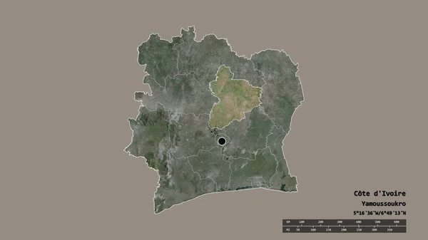 Forma Dessaturada Costa Marfim Com Sua Capital Principal Divisão Regional — Fotografia de Stock