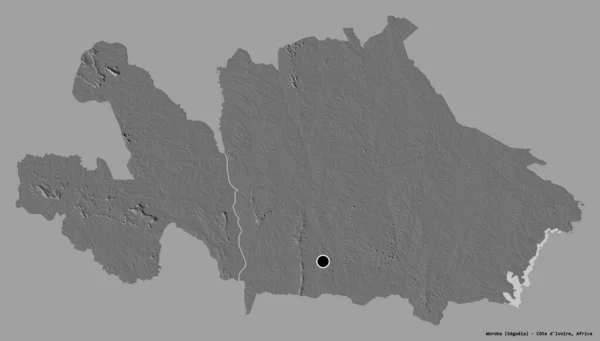 Cote Ivoire地区のWorobaの形は その首都をしっかりとした色の背景に隔離しています 標高マップ 3Dレンダリング — ストック写真