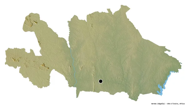 ディヴォワール県のウボバの形で 白い背景に首都が孤立しています 地形図 3Dレンダリング — ストック写真