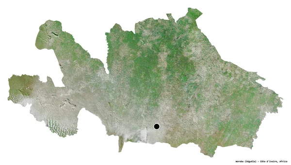 Woroba Alakja Elefántcsontparti Körzet Fővárosát Fehér Háttérrel Elszigetelve Műholdas Képek — Stock Fotó