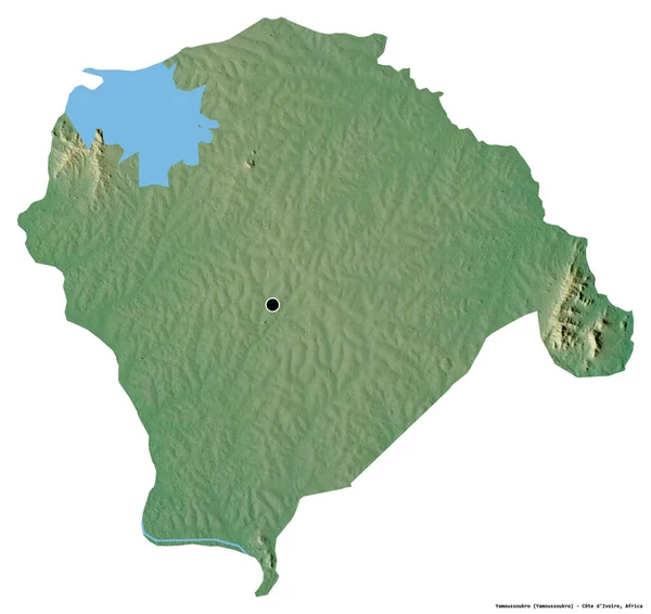 Cote d 'Ivoire' nin özerk bölgesi Yamoussoukro 'nun beyaz arka planda bulunan başkenti. Topografik yardım haritası. 3B görüntüleme