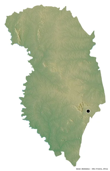 白い背景に首都が孤立しているコテ ディヴォワール県の山の形 地形図 3Dレンダリング — ストック写真