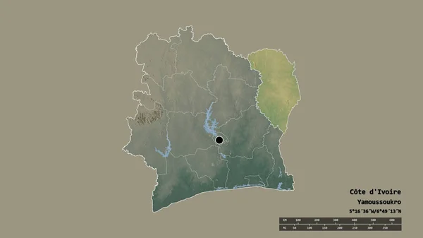 Desaturated Shape Cote Ivoire Its Capital Main Regional Division Separated — стоковое фото